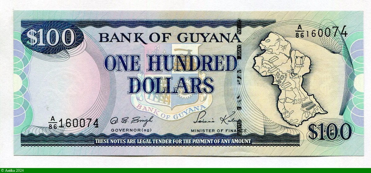 100 Dollars Carte de Guyana Sig 12