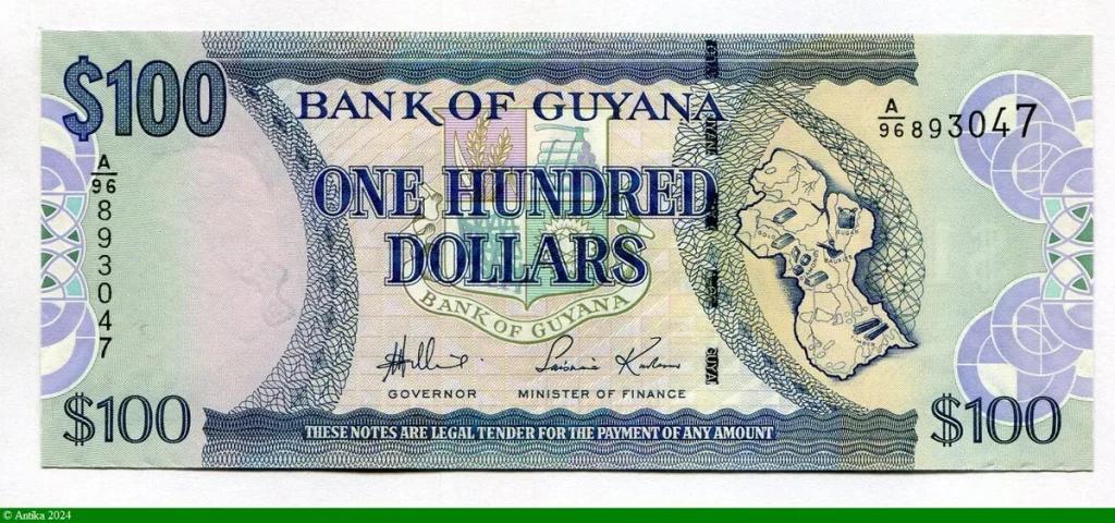 100 Dollars Carte de Guyana