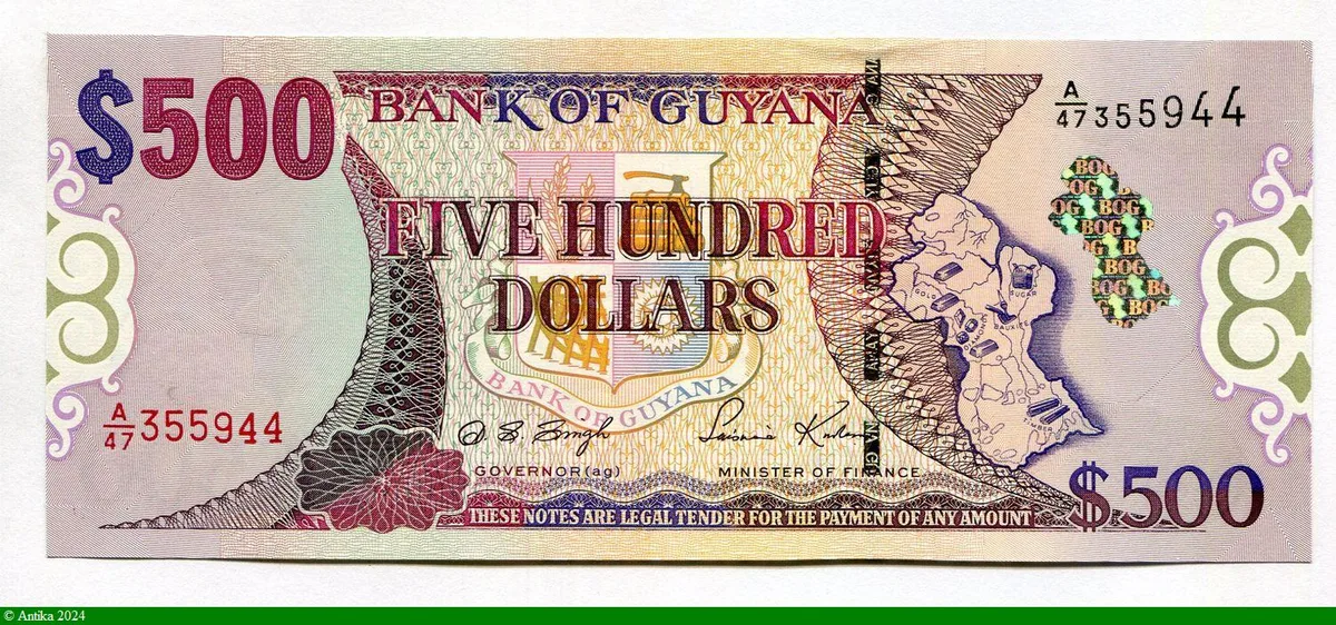 500 Dollars Carte de Guyana