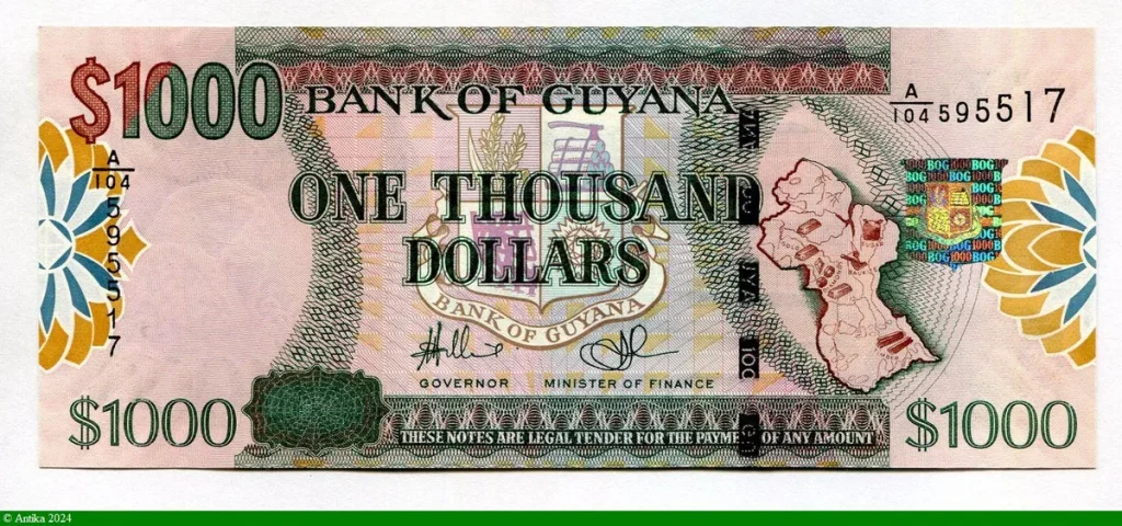 1000 Dollars Carte de Guyana