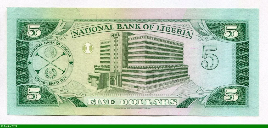 5 Dollars Armoiries & Banque Nationale du Libèria * *