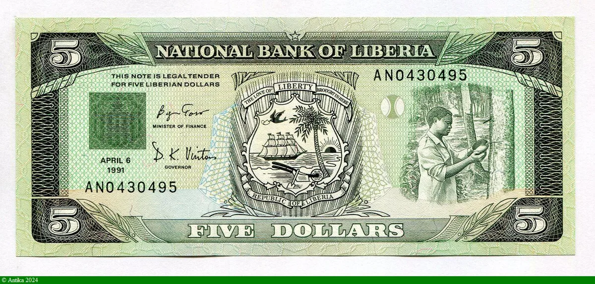 5 Dollars Armoiries & Banque Nationale du Libèria * *