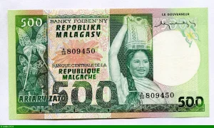 500 Francs/ 100 Ariary Femme avec Panier s/la tête & Papillon RARE
