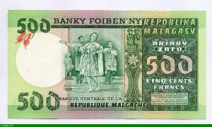 500 Francs/ 100 Ariary Femme avec Panier s/la tête & Papillon RARE
