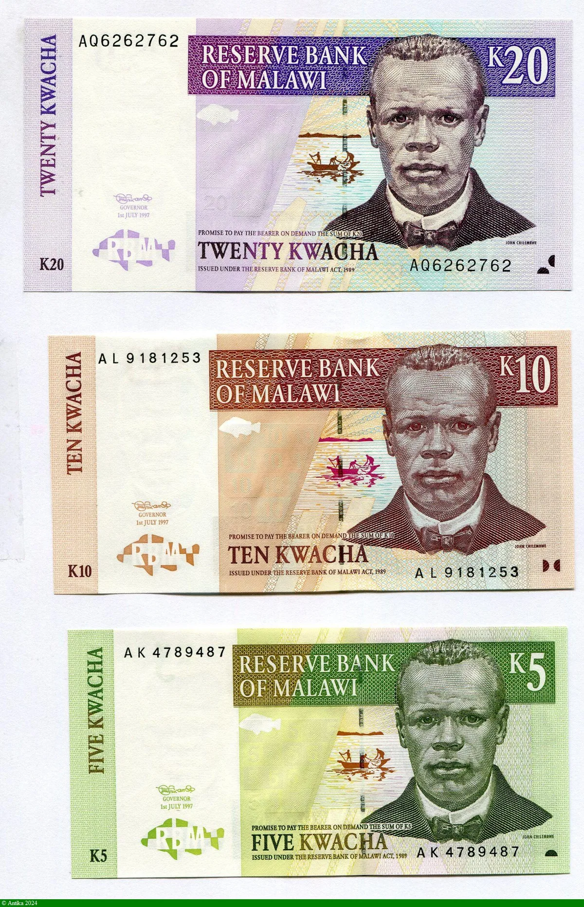 Lot de 3 Billets 5/10/& 20 Kwacha Psdt Hastings