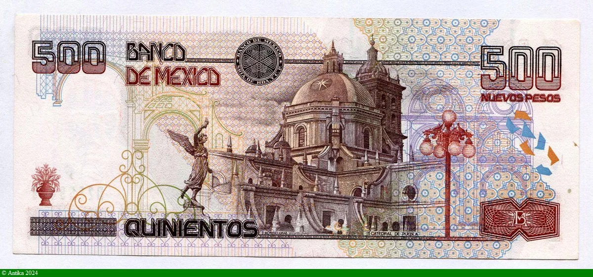 500 Pesos Ignacio Zaragoza & Cathédrale de Puebla RARETE Série B