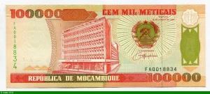 100000 Meticais Banque du Mozambique