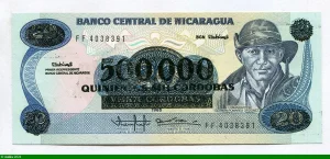 500 000 Cordobas s/20 Cordobas Commandant G.P Ordonez
