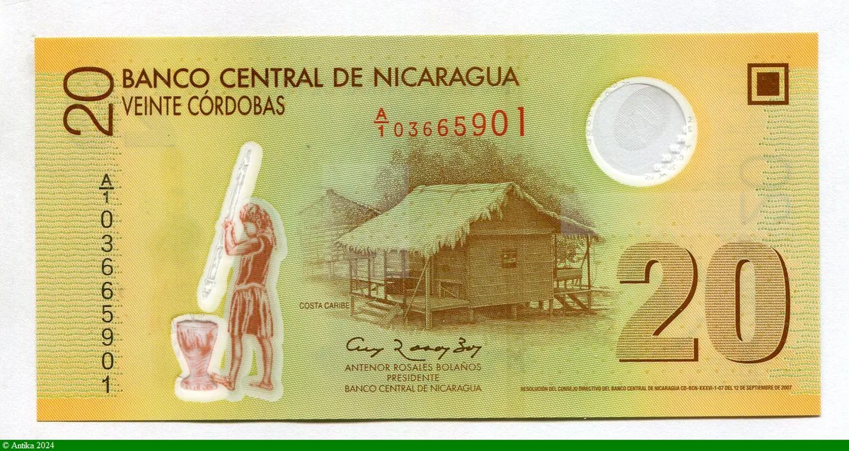 20 Cordobas Illustration d'une costa caribe, un type de hutte * *
