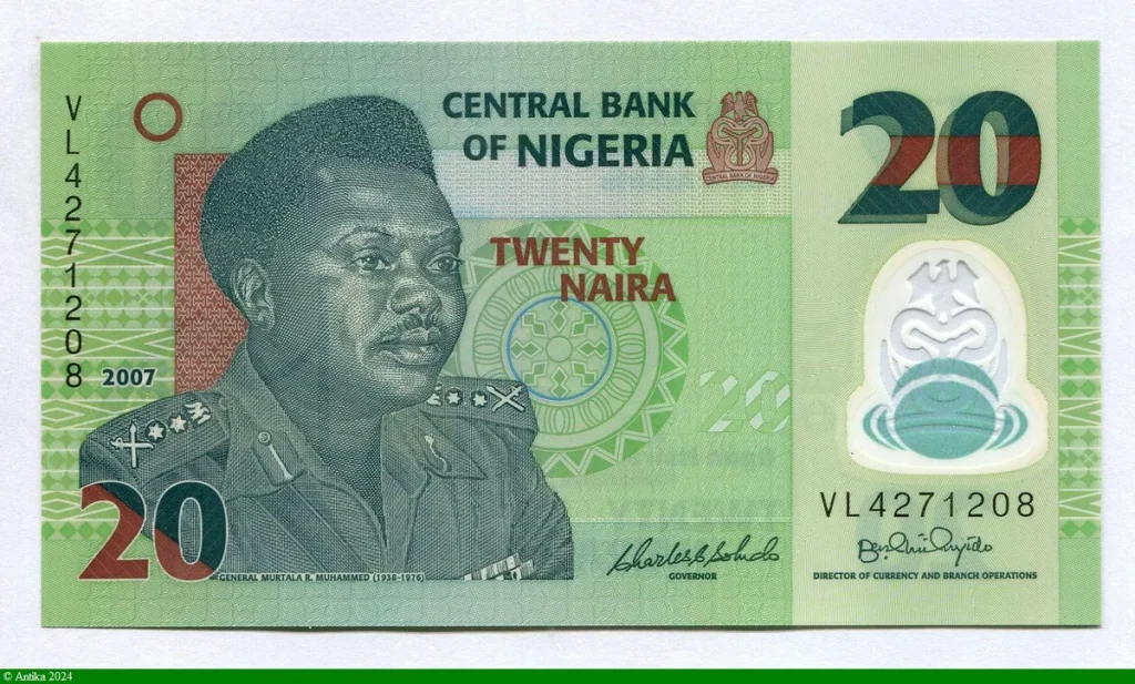 20 Naira Général Murtala R. Muhammed (1938-1976).