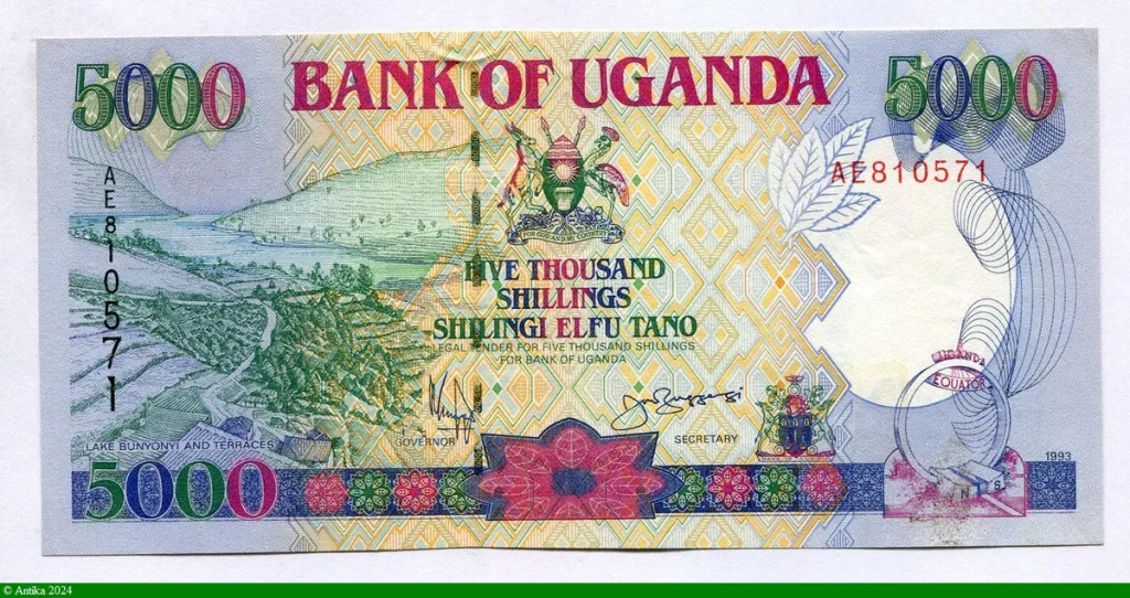 5000 Shillings Lac Bunyonyi et terrasses