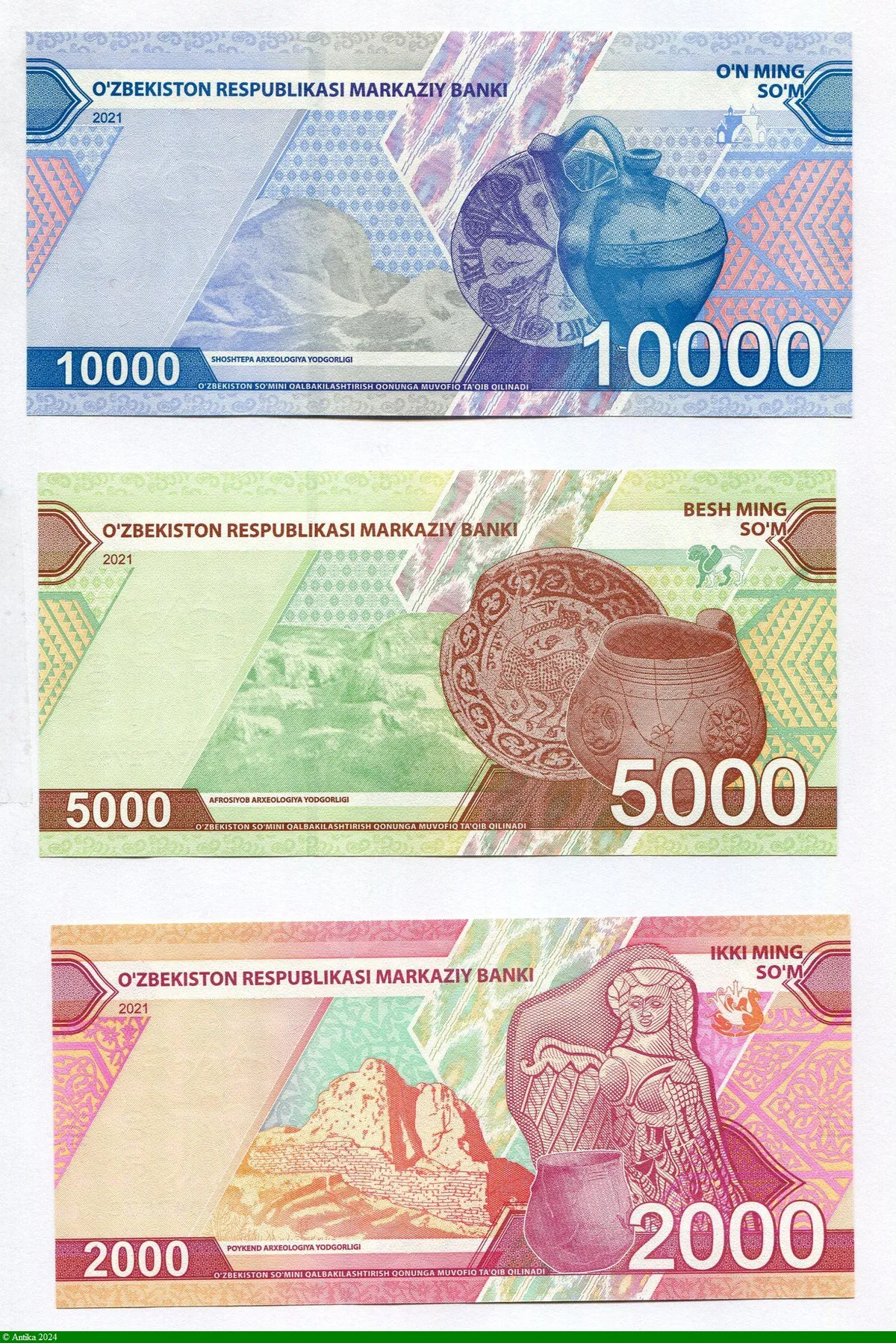 Lot de 3 Billets 2000-5000 & 10000 Sum Poterie du 6ème Siècle