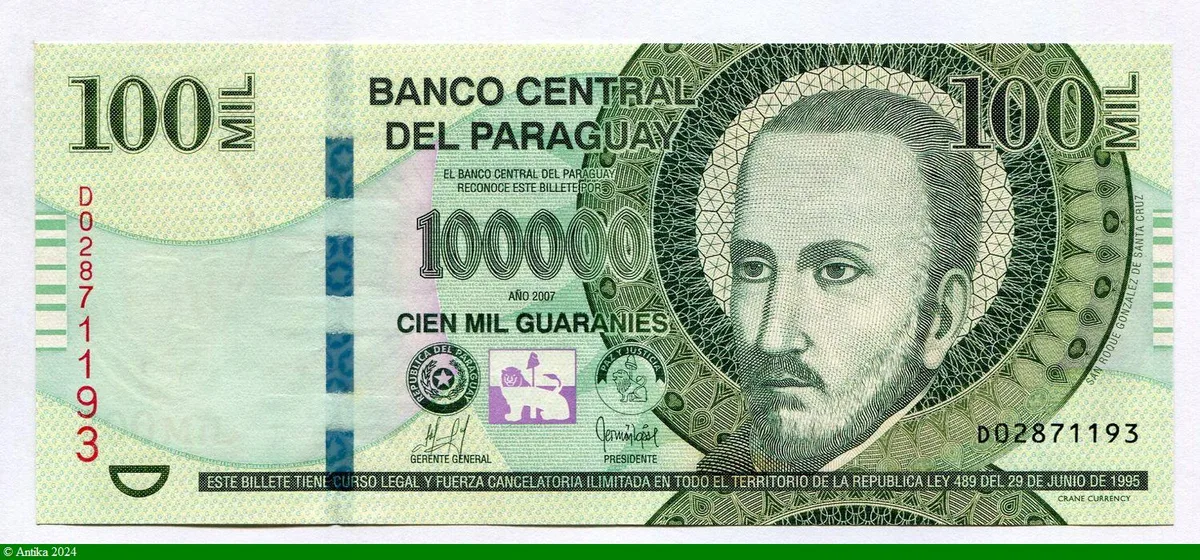 100 000 Guaranies San Roque González de Santa Cruz (1576-1628)