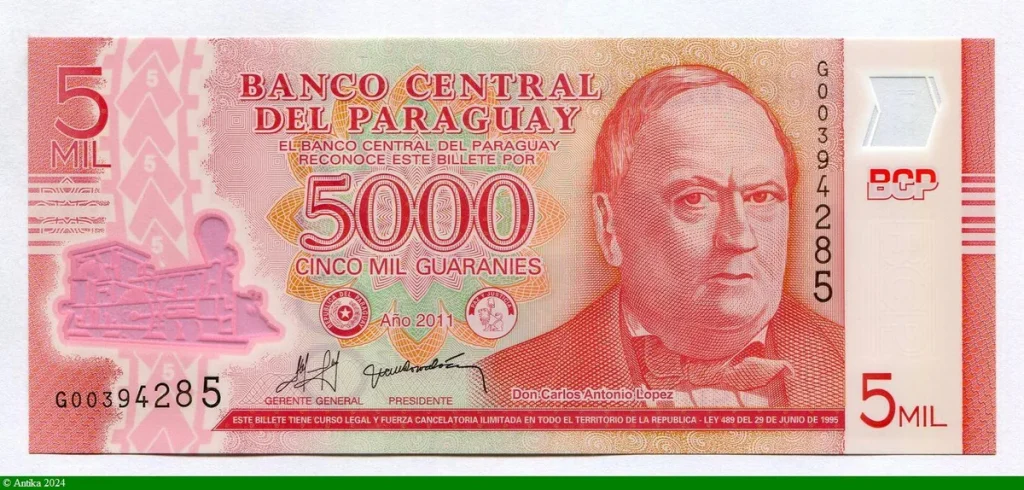 5000 Guaranies Don Carlos Antonio Lopez