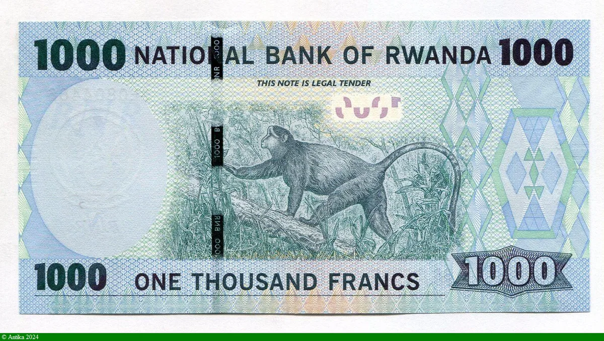 1000 Francs Bâtiments du Musée national du Rwanda & Singe * *