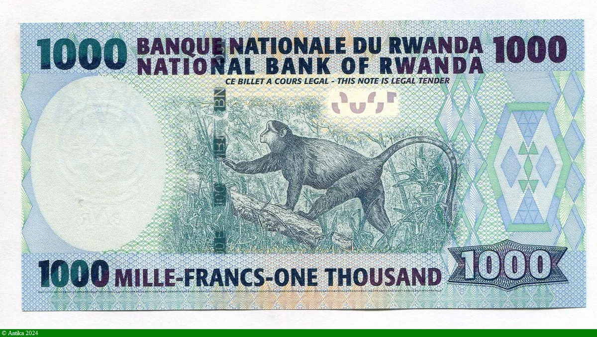 1000 Francs Bâtiments du Musée national du Rwanda & Singe