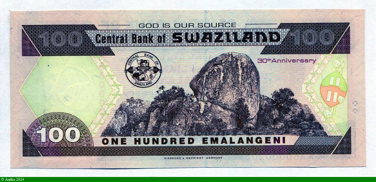 100 Emalangeni Roi Mswati III Commémo: 30e anniversaire de la monnaie Lilangeni