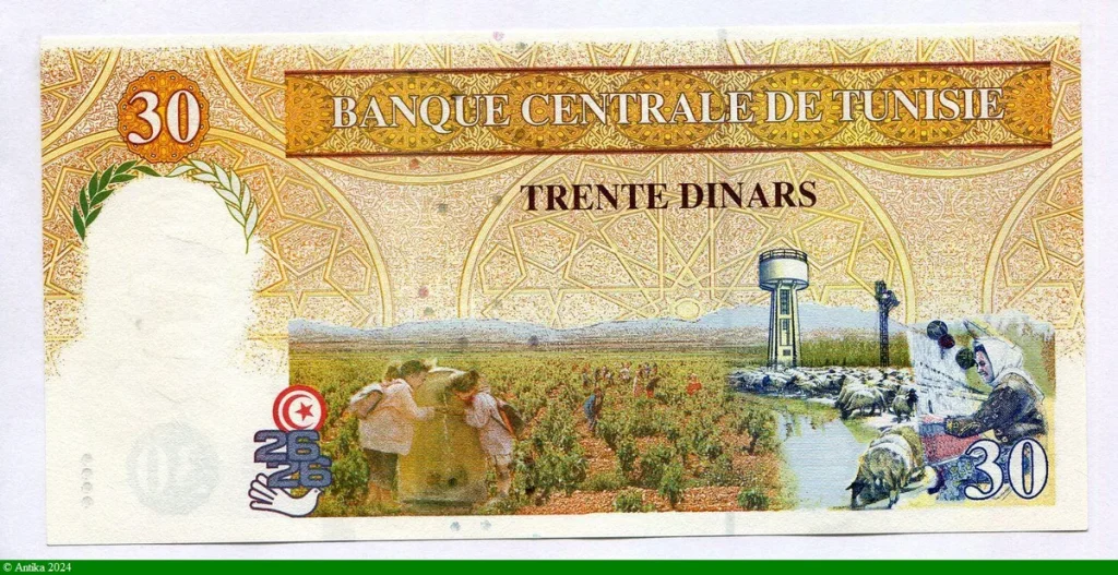 30 Dinars Abou El Kacem Chebbi & Chateau d'eau. Cueillette, troupeau de moutons