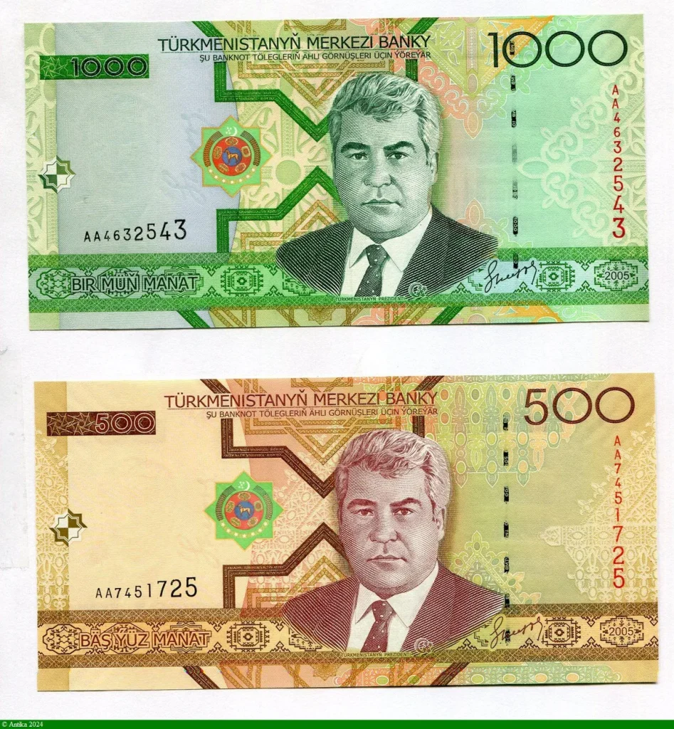 Lot de 2 Billets 500 & 1000 Manat Président S.Niazov