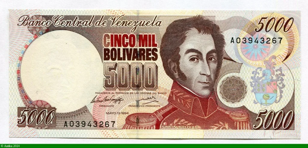5000 Bolivares Simon Bolivar