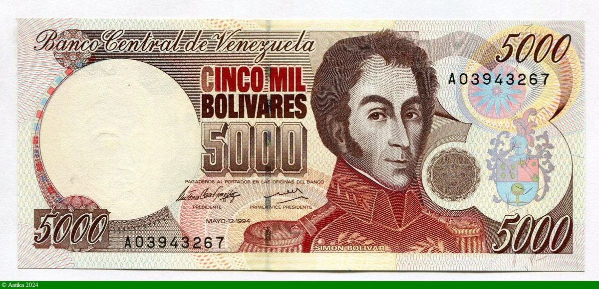 5000 Bolivares Simon Bolivar