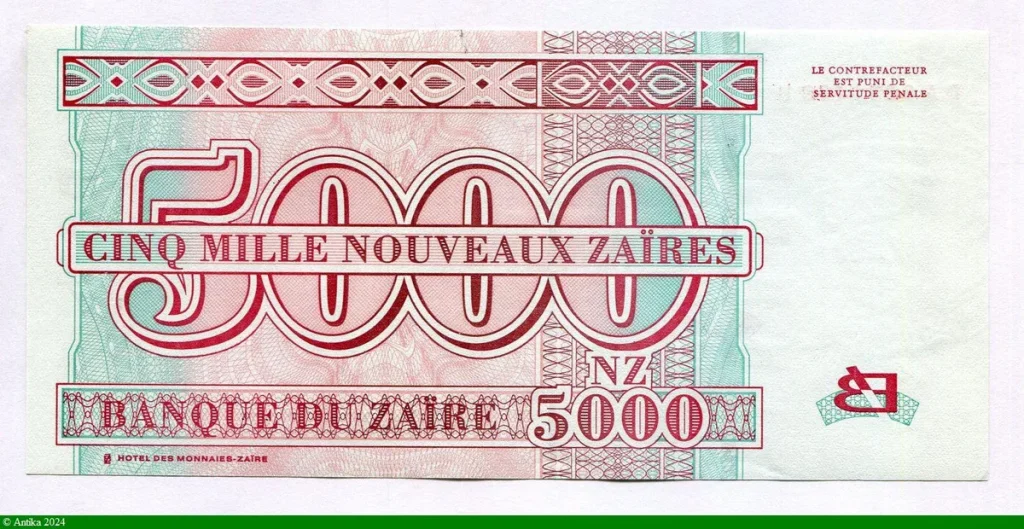 5000 Nouveaux Zaires Mobutu & Léopard