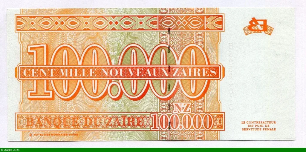 100 000 Nouveaux Zaires Mobutu & Léopard