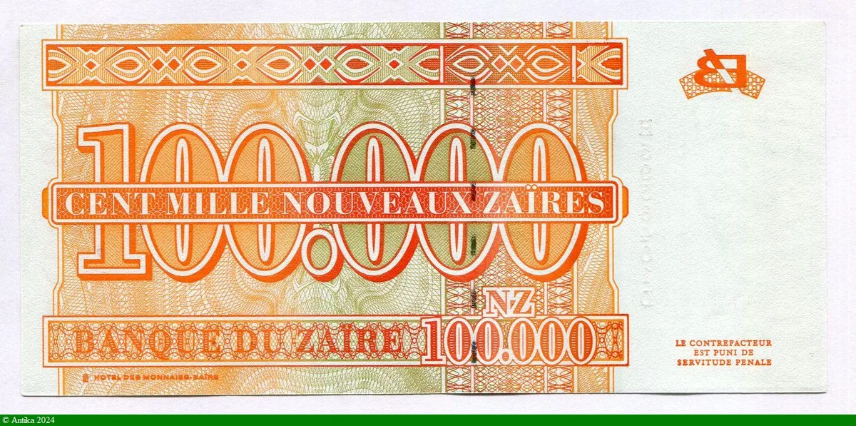 100 000 Nouveaux Zaires Mobutu & Léopard