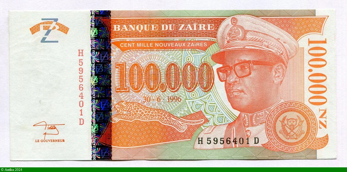 100 000 Nouveaux Zaires Mobutu & Léopard
