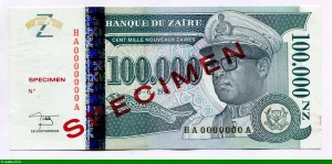 100 000 Nouveaux Zaires Mobutu & Léopard SPECIMEN