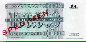 100 000 Nouveaux Zaires Mobutu & Léopard SPECIMEN
