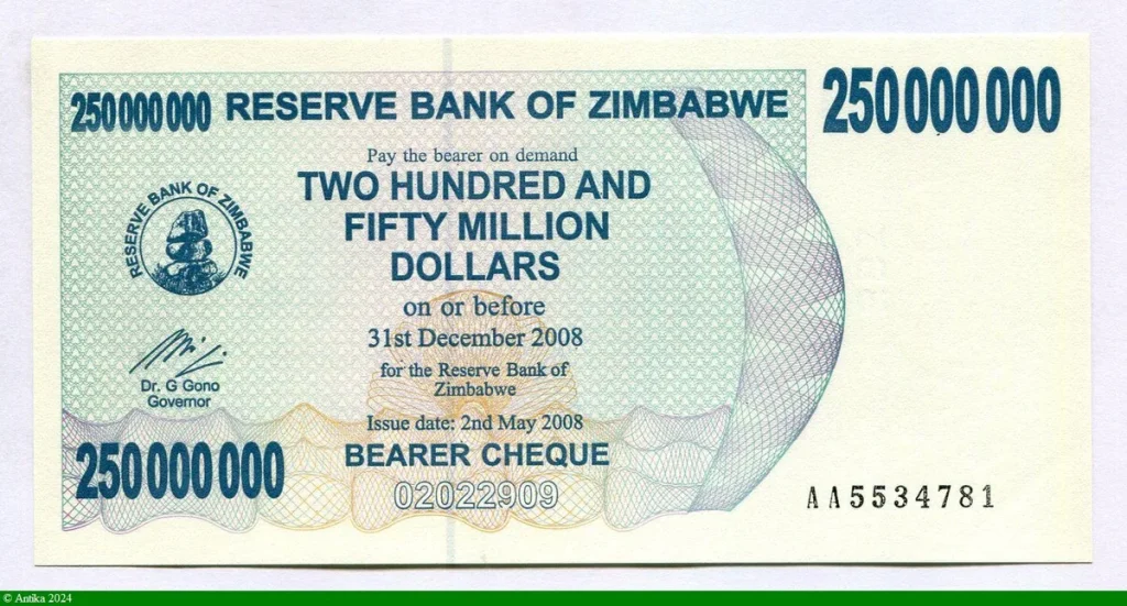 250 000 000 Dollars Bearer Chéque