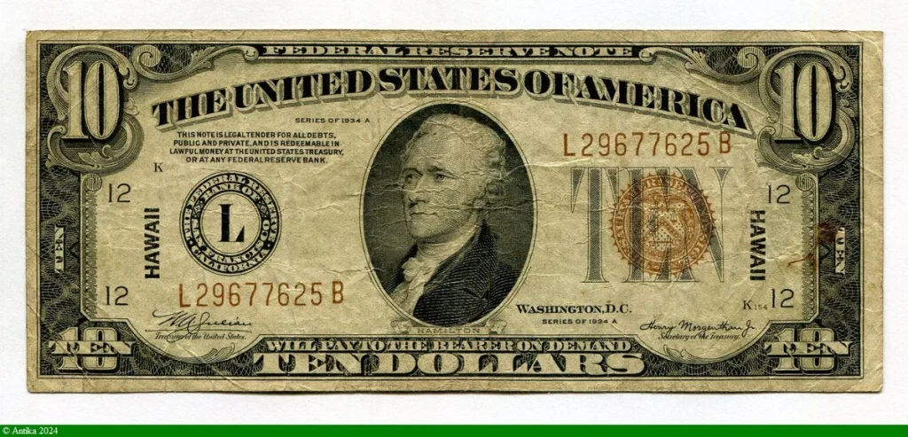 10 Dollars HAWAI Alexander Hamilton RARETE