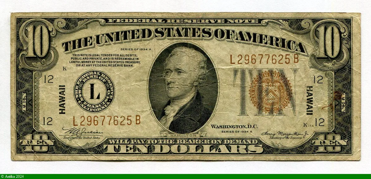10 Dollars HAWAI Alexander Hamilton RARETE