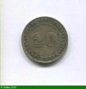 20 CENTS Argt Edward VII (Malaisie) Assez RARE