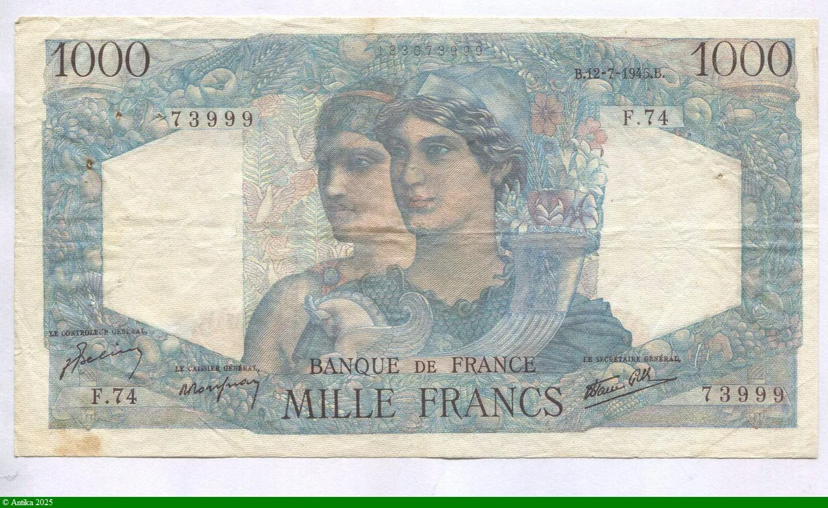 1000 FRANCS MINERVE & HERCULE - Type 1945