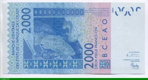 2000 FRANCS Masque & Transport & Poissons A:Côte d'Ivoire * *
