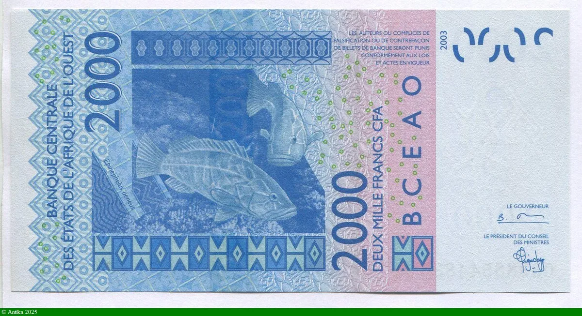 2000 FRANCS Masque & Transport & Poissons A:Côte d'Ivoire * *