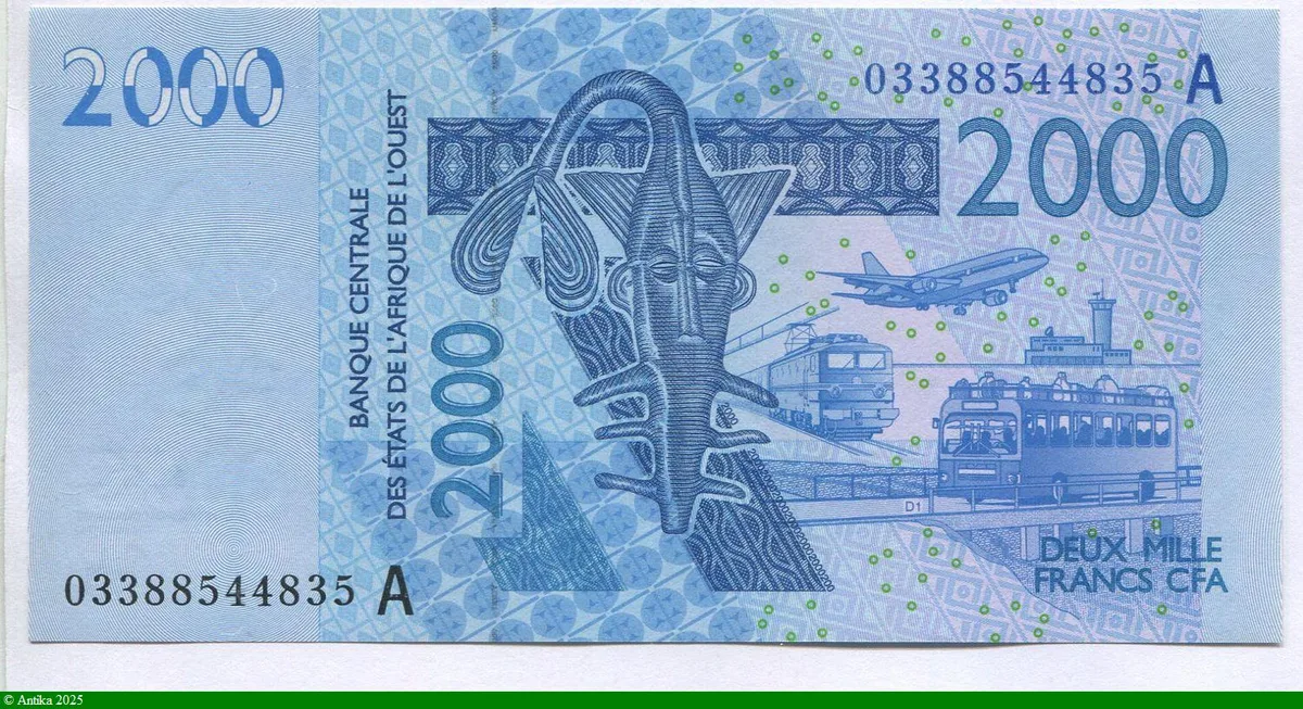 2000 FRANCS Masque & Transport & Poissons A:Côte d'Ivoire * *