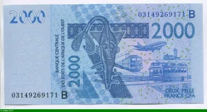 2000 FRANCS Masque & Transport & Poissons B:Bénin