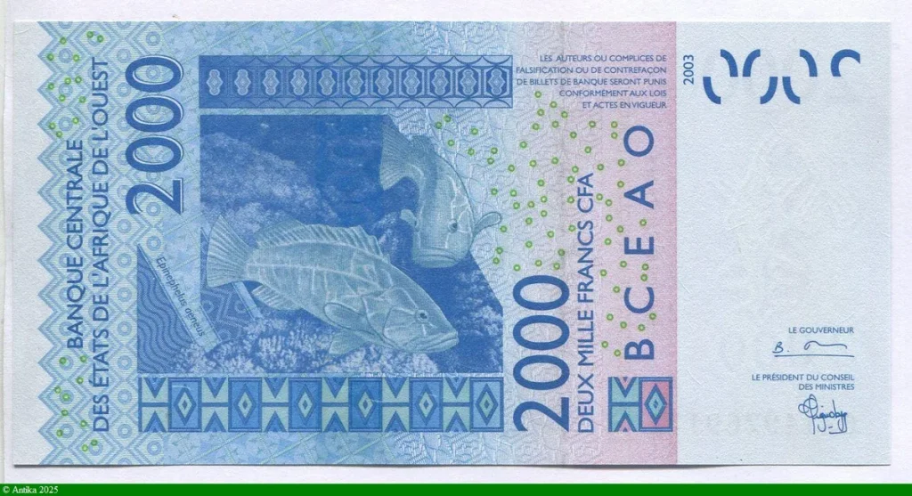 2000 FRANCS Masque & Transport & Poissons B:Bénin