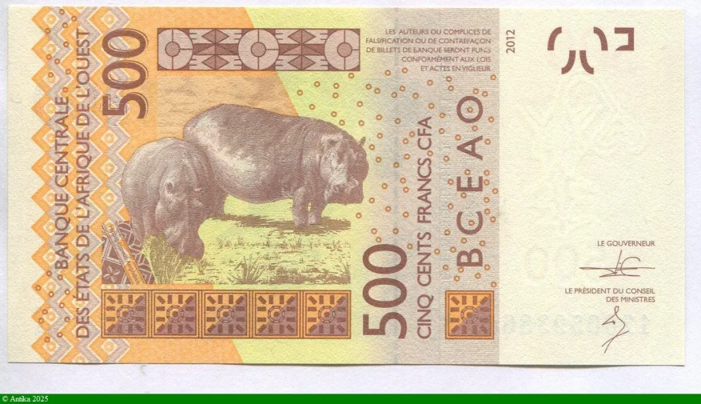 500 FRANCS Masque & Hippopotame K:Sénégal
