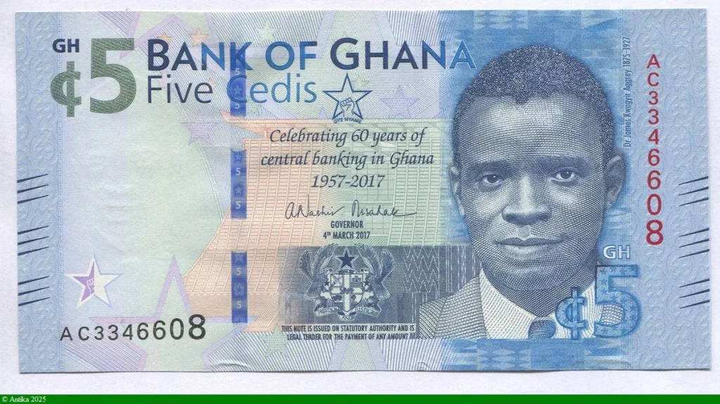5 Cédis Billet Commémo 60ème Anniv Banque Centrale