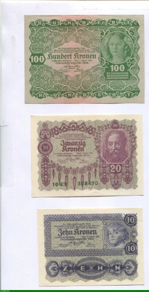 Lot de 3 Billets 10-20 & 100 Kronen PROMOTION