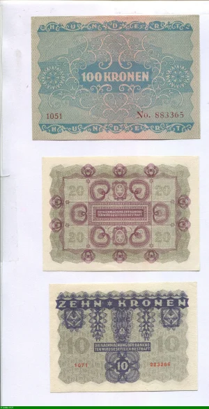 Lot de 3 Billets 10-20 & 100 Kronen PROMOTION