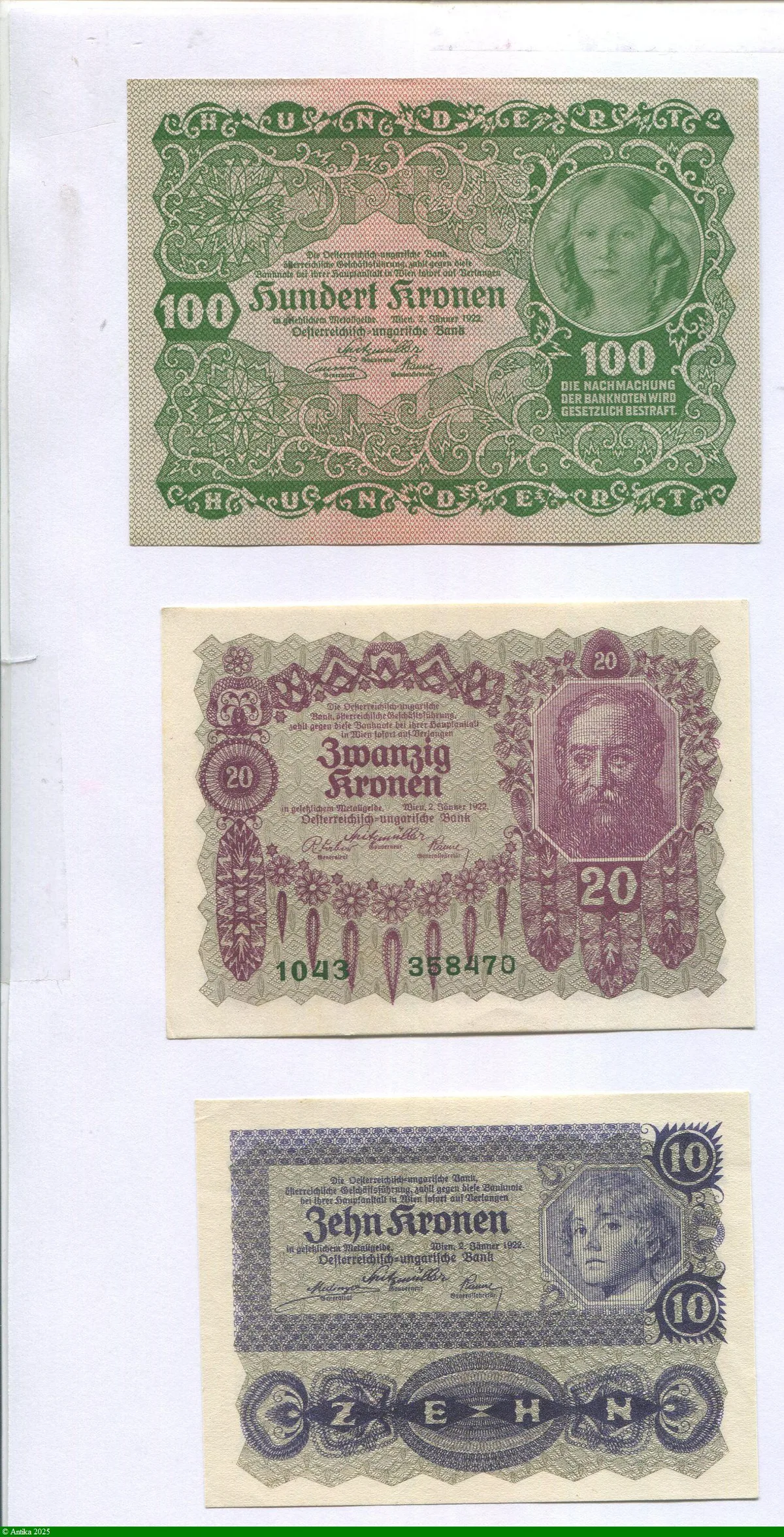 Lot de 3 Billets 10-20 & 100 Kronen PROMOTION