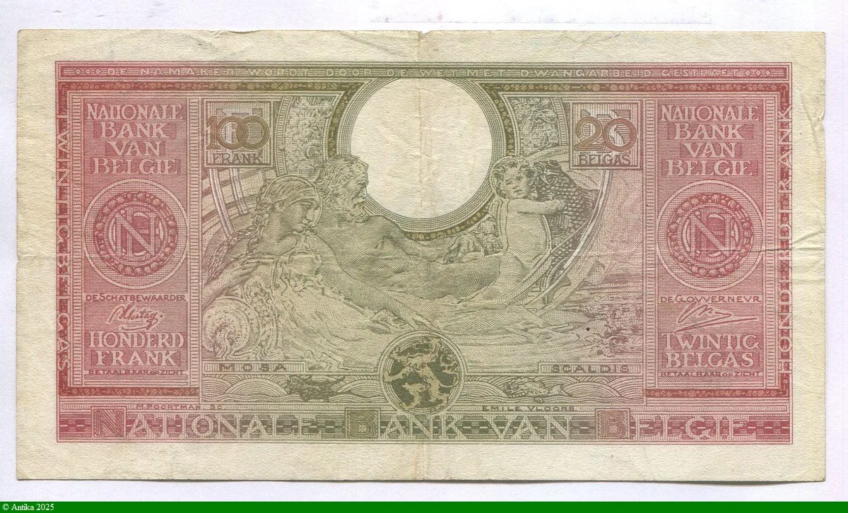 100 Francs/20 Belgas Rouge Roi Albert & Reine Elizabeth