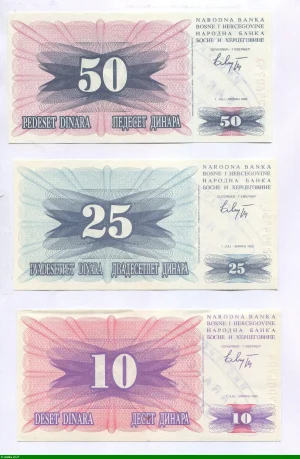 Lot de 3 Billets 10-25-50 Dinara Pont de Mostar