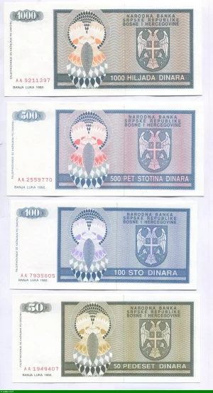 Lot de 4 Billets 50-100-500 & 1000 Dinara