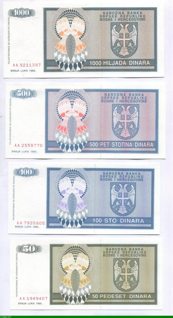 Lot de 4 Billets 50-100-500 & 1000 Dinara